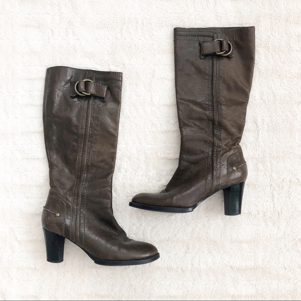 Nine West Brown Leather D Ring Round Toe Boots
